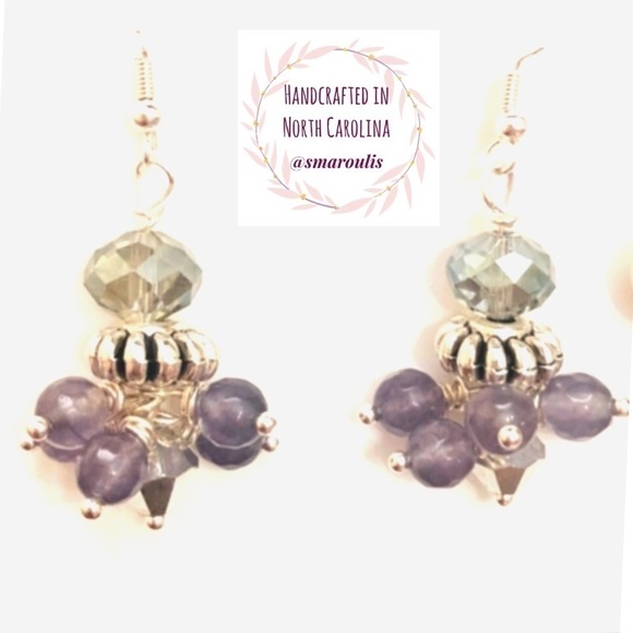 Sterling Silver Earrings Genuine Gems Crystals Handcrafted Party Chic Summer - Picture 1 of 11